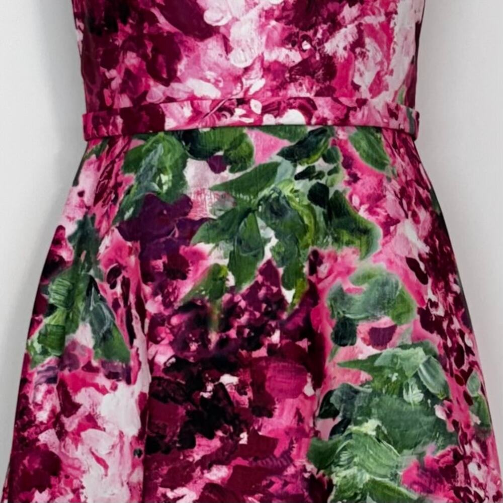 Marchesa Notte Printed Duchess Gown Midi Dress Satin Sleeveless Pink Floral 6 - Picture 8 of 11